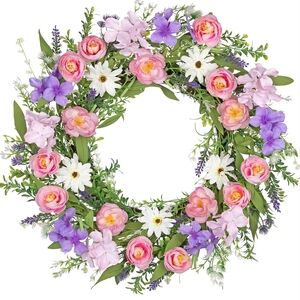 Vibrant Floral Wreath with Pink and Purple Blooms